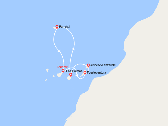 itin&eacute;raire croisi&egrave;re Méditerranée Occidentale : Îles Canaries et Madère 