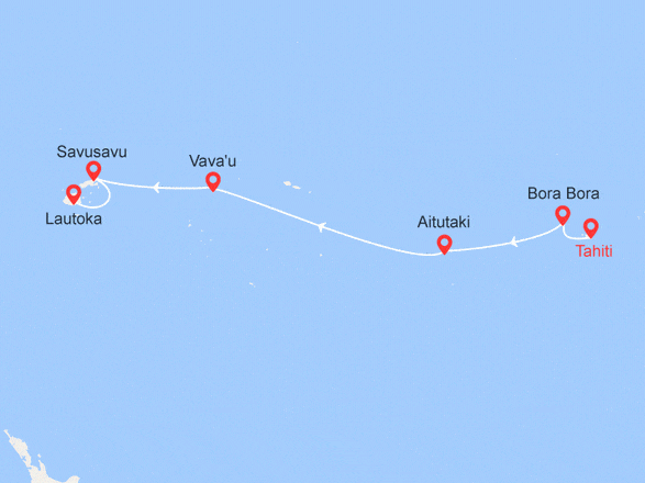 itinéraire croisière Tahiti Polynésie - Tahiti Polynésie : Iles de la Société, Iles Cook, Tonga et les Iles Fidji
