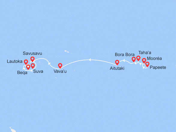 itinéraire croisière Tahiti Polynésie : Iles de la Société, Iles Cook, Tonga et les Iles Fidji