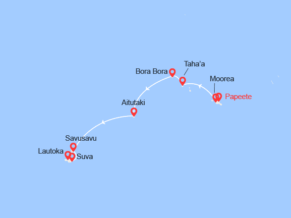 itinéraire croisière Pacifique : Iles Fidji, Tonga, Cook et îles de la Société