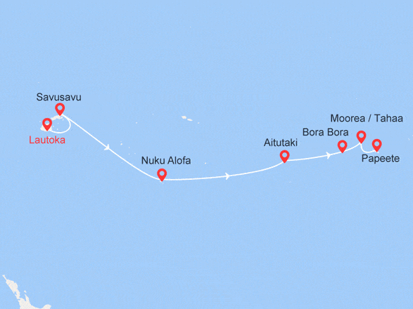 itinéraire croisière Pacifique : Îles Fidji, Tonga, Cook et îles de la Société