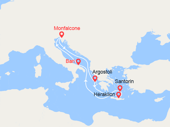 itinéraire croisière Iles grecques : Iles grecques : Céphalonie, Crète, Santorin