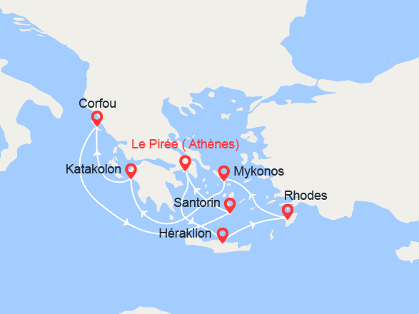 itinéraire croisière Iles grecques : Îles grecques : Santorin, Mykonos et Rhodes