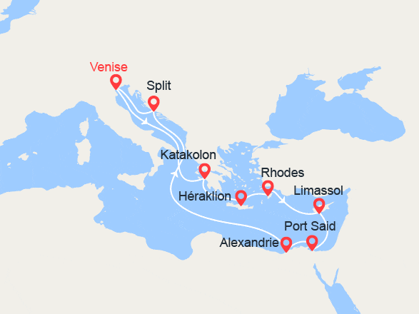 itinéraire croisière Méditerranée Orientale : Iles Grecques, Chypre, Egypte, Croatie