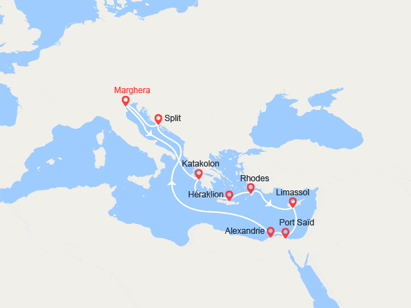 itinéraire croisière Iles grecques : Iles Grecques, Chypre, Egypte, Croatie