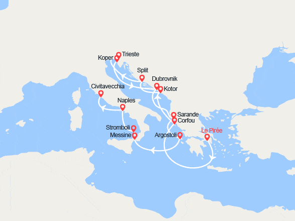 itinéraire croisière Méditerranée Orientale : Iles grecques, Croatie, Albanie, Sicile, Naples