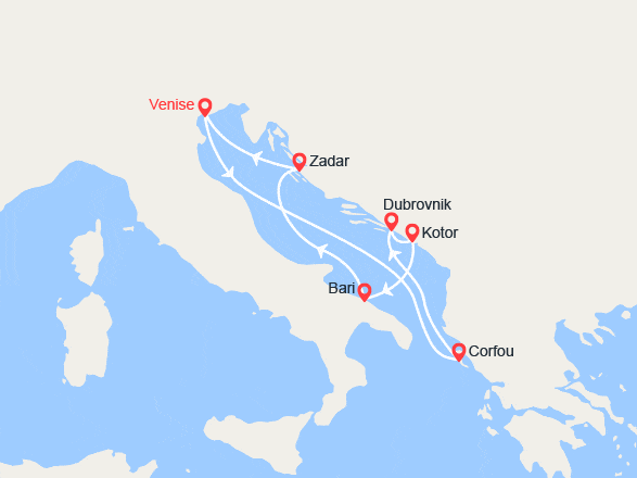 itinéraire croisière Méditerranée Orientale : Îles Grecques, Croatie, Monténégro, Italie