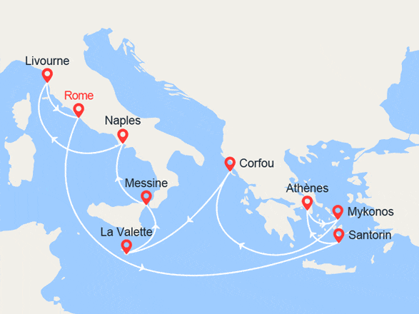 itinéraire croisière Iles grecques : Iles Grecques, Malte, Italie
