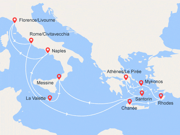 itinéraire croisière Iles grecques : Iles Grecques, Malte, Italie