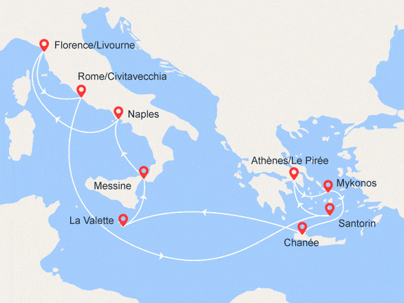 itinéraire croisière Iles grecques : Iles Grecques, Malte, Italie