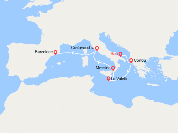 itinéraire croisière Méditerranée Occidentale : Îles Grecques, Malte, Sicile, Italie