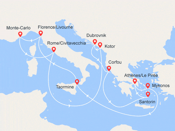 itinéraire croisière Iles grecques : Iles Grecques, Monténégro, Croatie, Italie, Monte-Carlo
