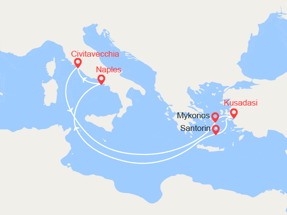 itinéraire croisière Méditerranée Orientale : Iles Grecques, Turquie, Italie