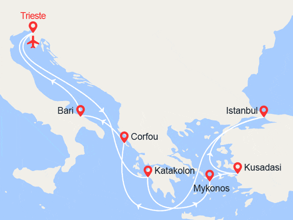 itinéraire croisière Méditerranée Orientale : Iles Grecques, Turquie II Vols Inclus