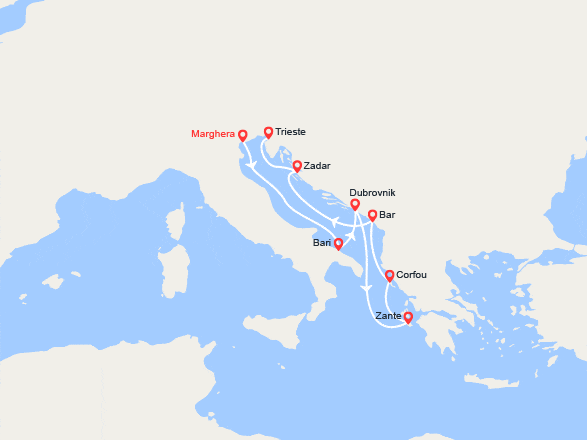 itinéraire croisière Méditerranée Orientale : Îles Grecques et Croatie : de Marghera à Trieste