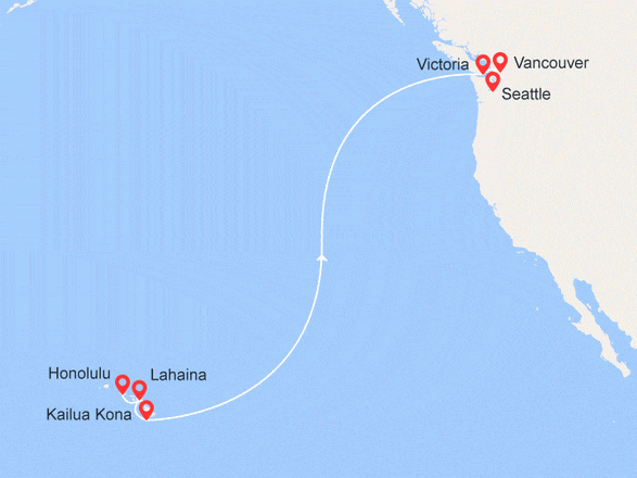 itinéraire croisière Pacifique : Iles Hawaï et Colombie Britannique