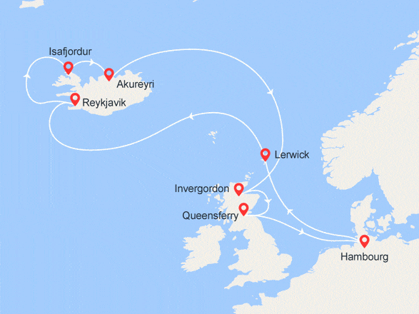 itinéraire croisière Europe du Nord : Iles Shetland, Islande, Écosse