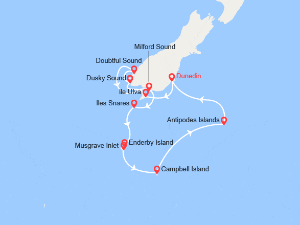 itinéraire croisière Nouvelle Zélande : Iles Subantarctiques de Nouvelle-Zélande