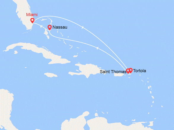 itinéraire croisière Caraïbes et Antilles : Iles Vierges & Bahamas