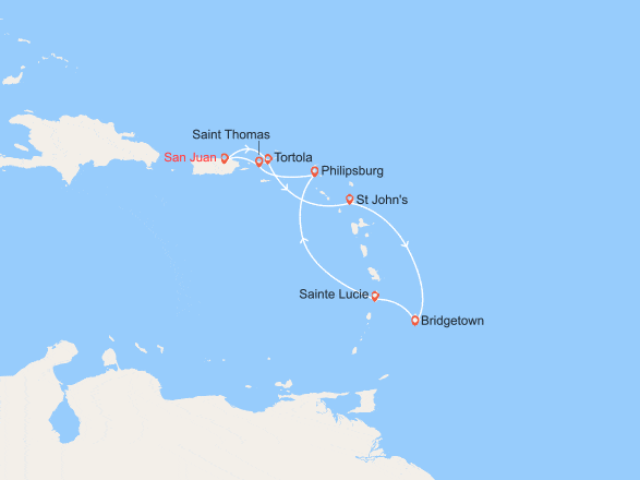 itinéraire croisière Caraïbes et Antilles : Îles Vierges, Antigua et Barbuda, Barbade, Sainte-Lucie, St Martin 