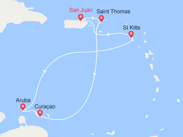 itinéraire croisière Caraïbes et Antilles : Îles vierges, Antilles néerlandaises, St Kitts & Nevis
