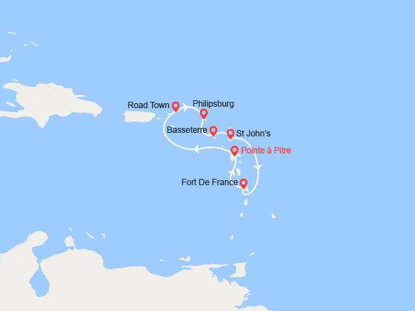 itinéraire croisière Caraïbes et Antilles : Iles Vierges, St Maarten, St Kitts, Antigua