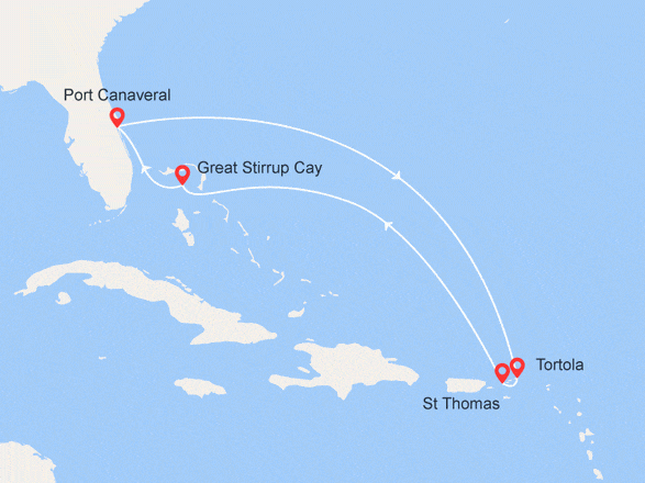 itinéraire croisière Caraïbes et Antilles : Îles Vierges britanniques & Bahamas : Tortola, St Thomas, Great Stirrup Cay