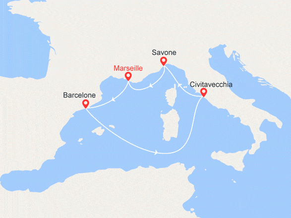 itinéraire croisière Méditerranée : Inaugurale : France, Espagne, Italie