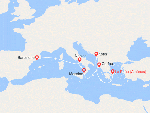 itinéraire croisière Méditerranée : INAUGURALE en Méditerranée : Monténégro, Corfou, Sicile, Naples...