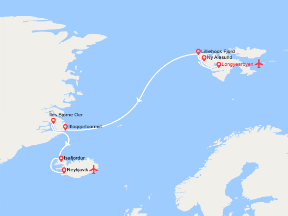 itinéraire croisière Groenland - Arctique - Antarctique : Incroyable Arctique : Spitzberg, Groenland, Islande