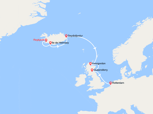 itinéraire croisière Islande : Islande & Ecosse : de Reykjavik à Rotterdam