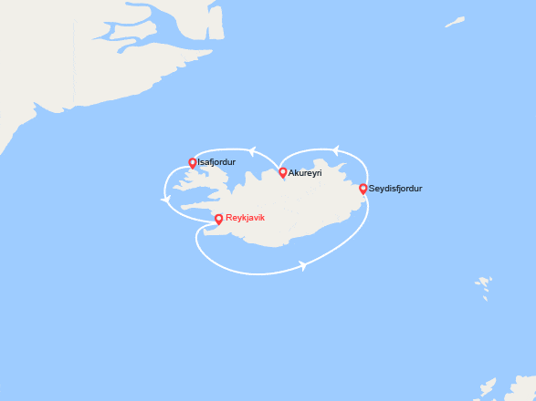 itinéraire croisière Europe du Nord : Islande : Reykjavik, Akureyri, Isafjordur