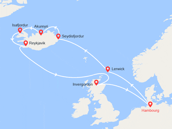 itin&eacute;raire croisi&egrave;re Islande : Islande, Écosse, Allemagne 