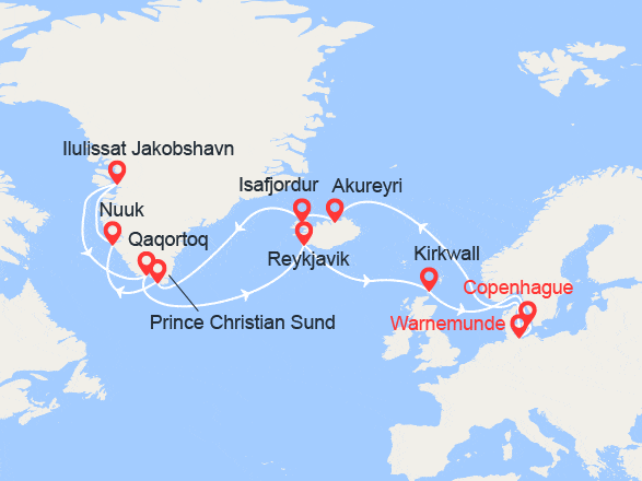 itinéraire croisière Islande : Islande, Groenland, Orcades
