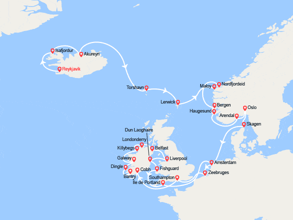itinéraire croisière Islande : Islande, Norvège, Irlande