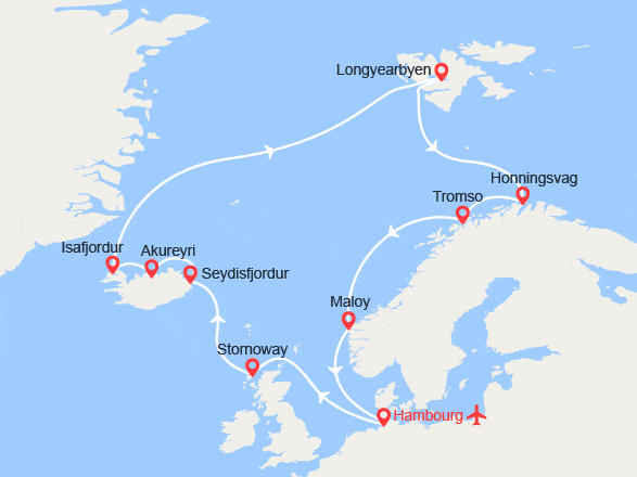 itinéraire croisière Islande : Islande, Spitzberg, Norvège II Vols inclus
