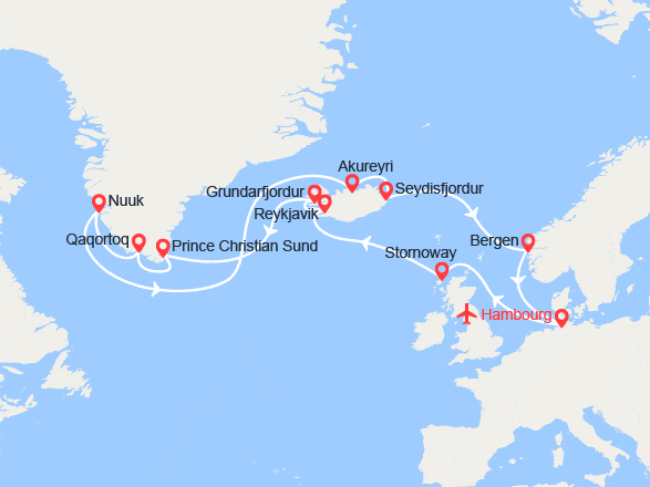 itinéraire croisière Islande : Islande et Groenland II Vols inclus