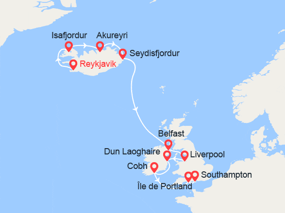 itinéraire croisière Islande : Islande et Iles Britanniques