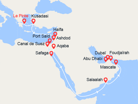 itinéraire croisière Moyen Orient : Israël, Egypte, Jordanie, Oman, Emirats