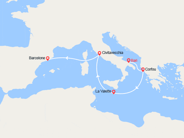 itinéraire croisière Méditerranée Occidentale : Italia, Grecia, Malta, Spagna : Da Bari a Barcellona