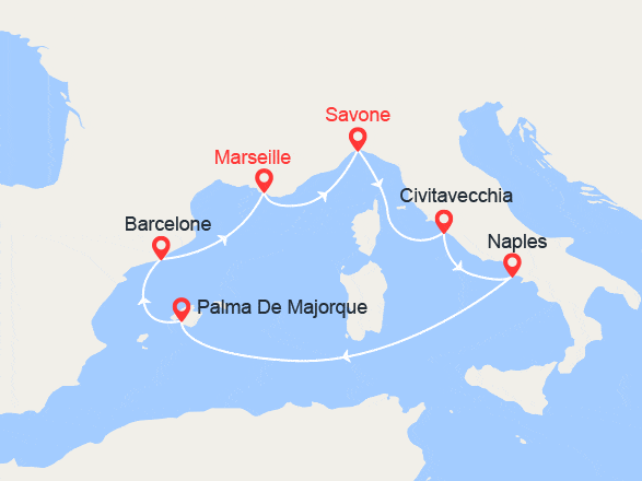 itinéraire croisière Méditerranée : Italie, Baléares, Espagne