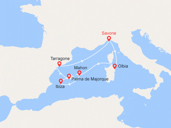 itinéraire croisière Méditerranée : Italie, Baléares, Espagne