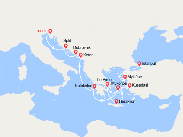 itin&eacute;raire croisi&egrave;re Méditerranée Orientale : Italie, Balkans, Grèce et Turquie 