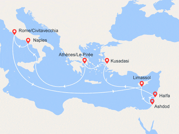 itinéraire croisière Iles grecques : Italie, Chypre, Israël, Turquie et Grèce