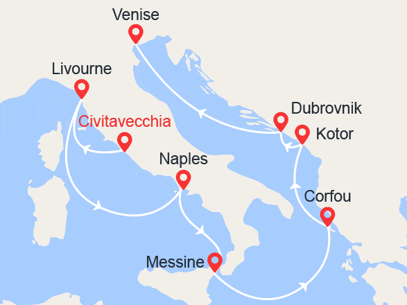 itinéraire croisière Croatie/Adriatique : Italie, Corfou, Monténégro, Croatie