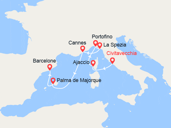 itinéraire croisière Méditerranée : Italie, Corse, Côte d'Azur, Baléares, Espagne