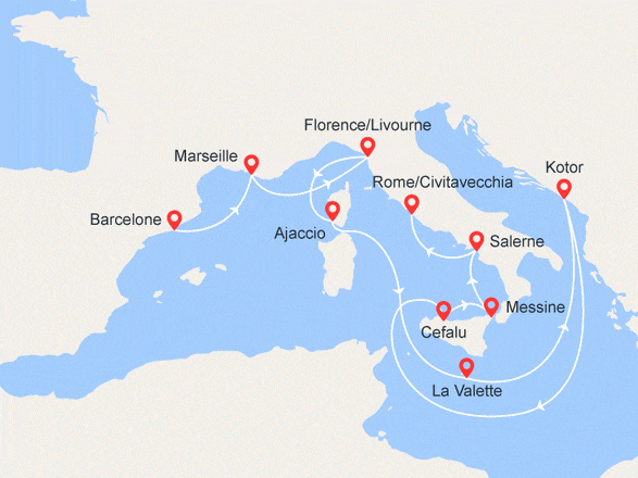 itinéraire croisière Iles grecques : Italie, Corse, Malte, Corfou, Sicile...