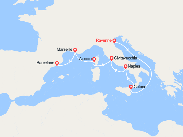itinéraire croisière Méditerranée Occidentale : Italie, Corse, Provence, Espagne 