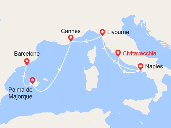 itinéraire croisière Méditerranée : Italie, Côté d'Azur, Espagne