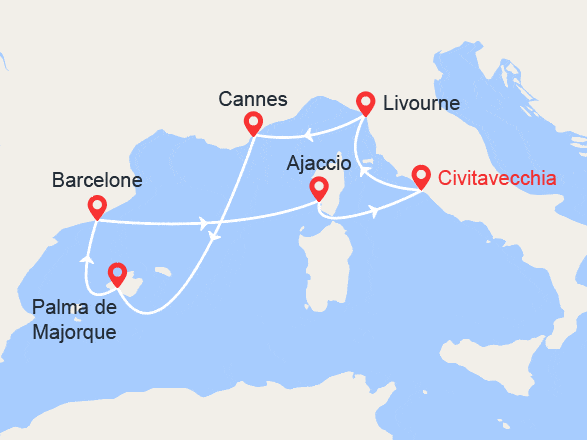 itinéraire croisière Iles Baléares : Italie, Côte d'Azur, Espagne, Corse